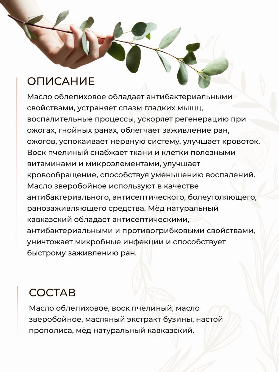 Картинки Мазь монастырская для тела Облепиха и прополис от ожогов и воспалений, Солох Аул, 30 мл