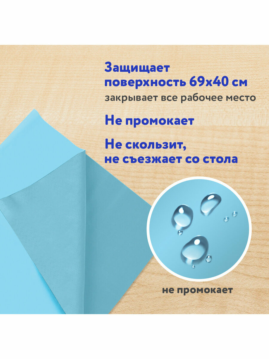 Клеёнка/подложка/подкладка настольная для занятий творчеством и уроков труда детская Пифагор, 69х40 см, голубая, ПВХ, 228116 — фото 1