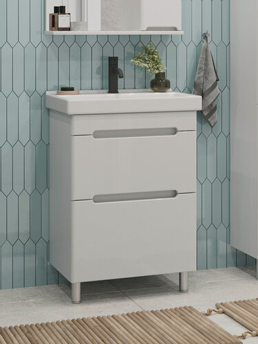 Изображение товара Тумба напольная SanStar Адель 50 с раковиной Фест 50 (комплект) для ванной комнаты, белая