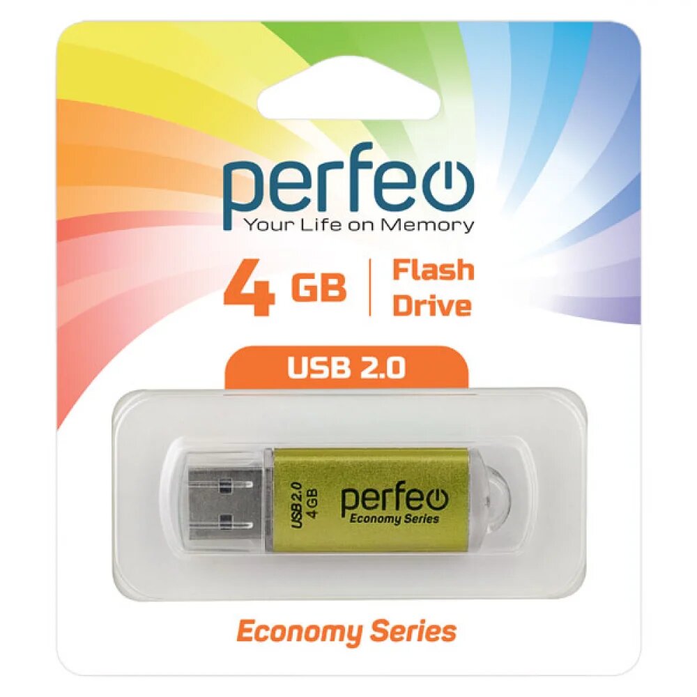 Флешка Perfeo ES E01, USB 2.0, 4 Гб, золотистая, алюминий, съемный колпачок