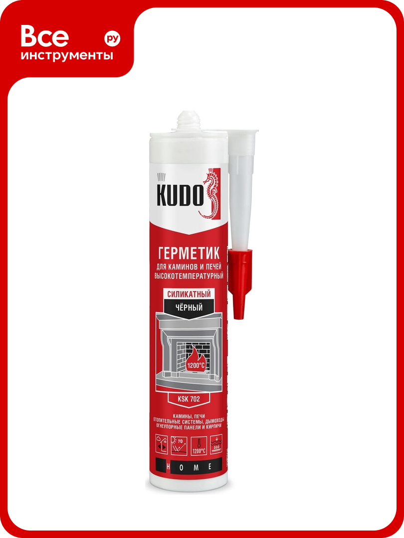 Силикатный герметик для каминов и печей KUDO 1200С черный 280 мл KSK-702