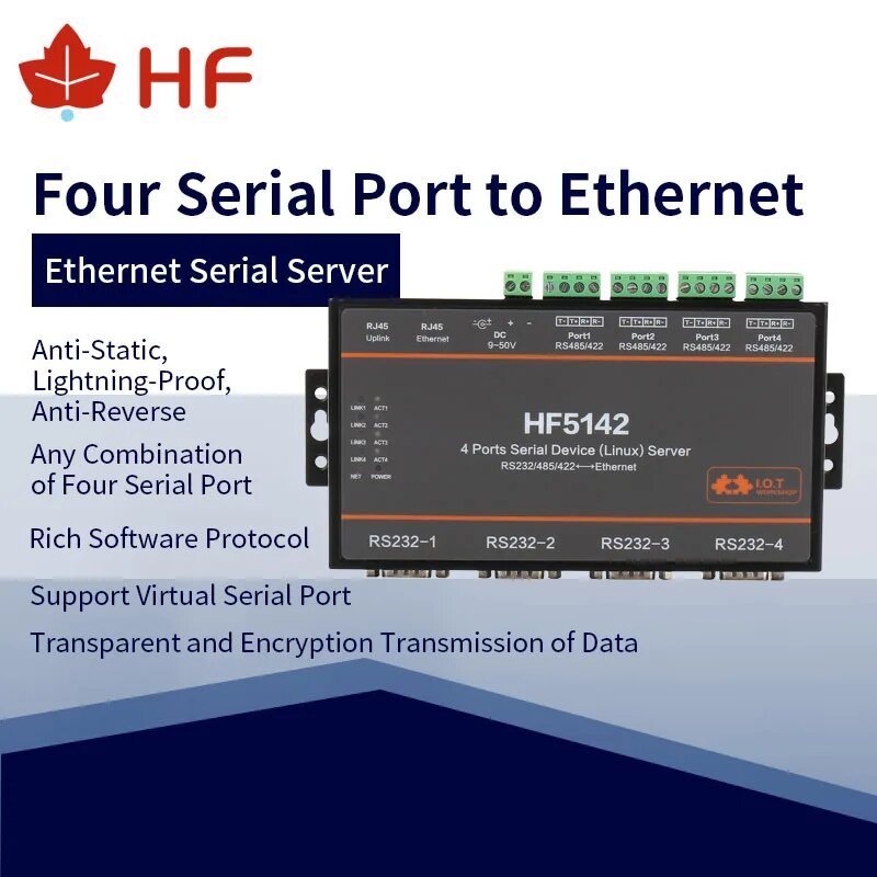 Высоковольтный последовательный сетевой сервер HF5142 с 4 портами, устройство FreeRTOS RS232/RS485/RS422 для Ethernet-конвертера, TCP IP Telnet Modbus