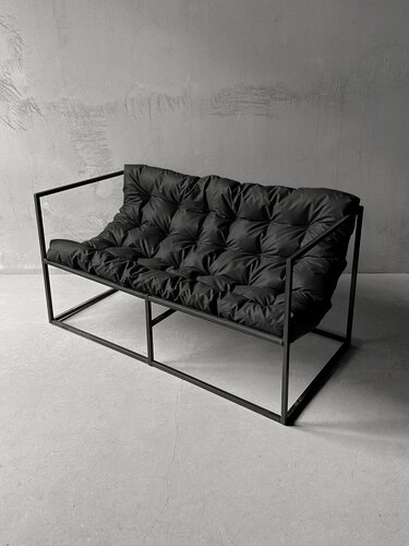 Изображение товара Диван лофт прямой, уличный, в офис, на балкон, на веранду, в гостинную, кухонный, Лофтовик + оксфорд черный