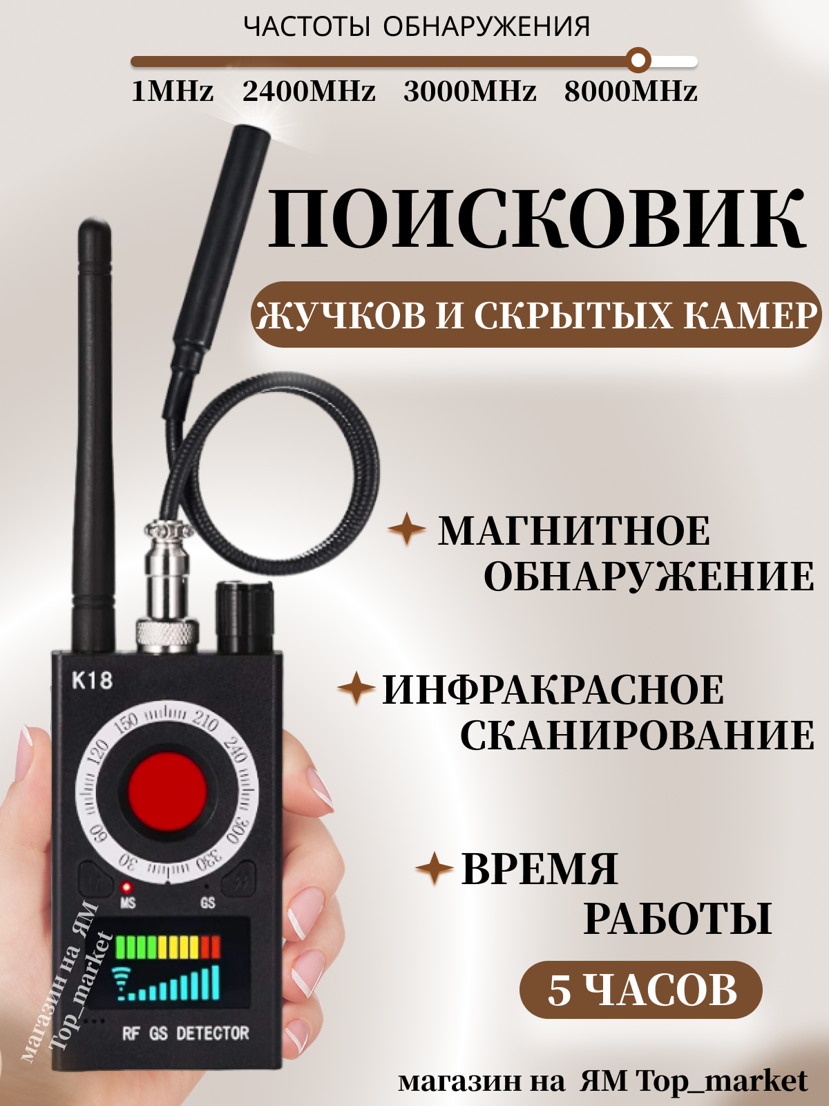 Профессиональный детектор скрытых камер и жучков K18/ устройство обнаружения прослушки