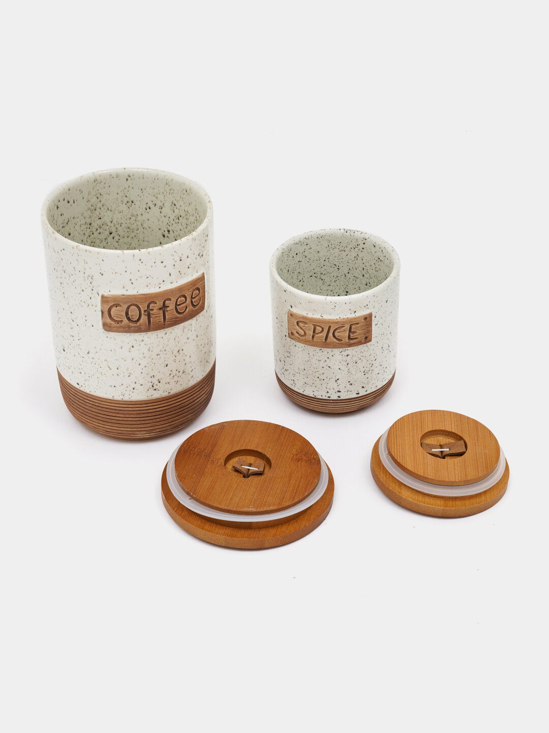 Набор керамических банок, для сыпучих продуктов, белый мрамор, 7 штук — фото 1