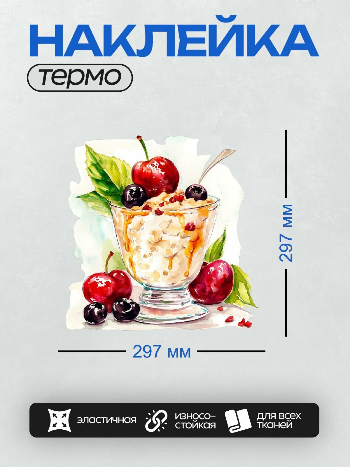 Термонаклейка PrintyFull на одежду DTF / Десерт с вишней сливами