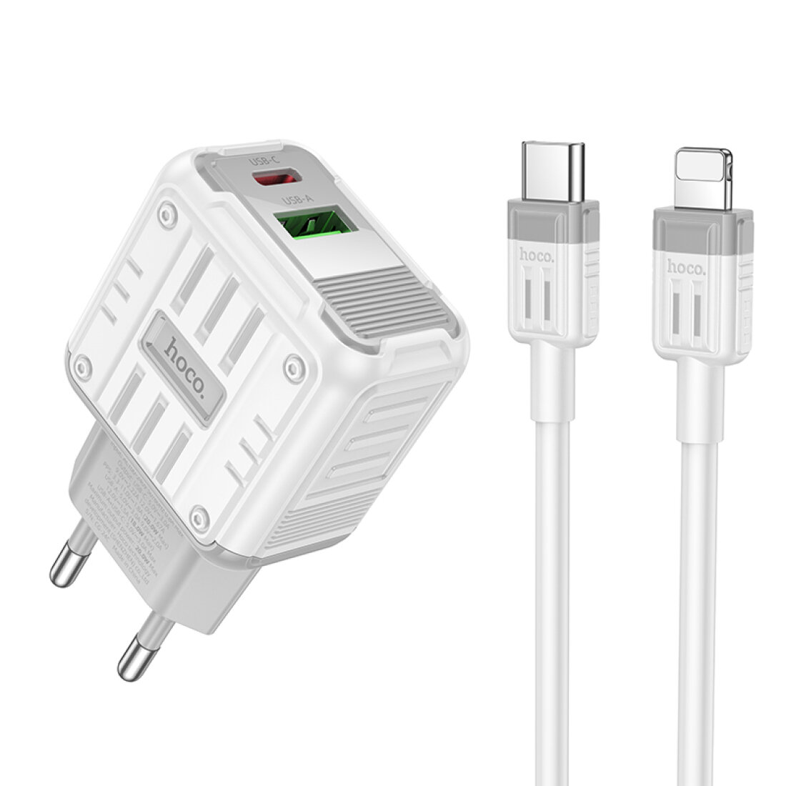Сетевое зарядное устройство, 1 PD 20W + 1 USB 3.0 QC (C135A), HOCO, Type-C to Lightning, белый