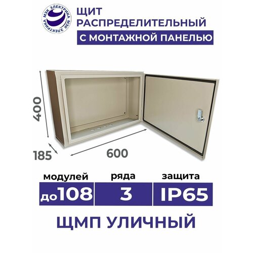 Щит распределительный уличный навесной с монтажной панелью ЩМП - 065Г IP65 400х600х185 металлический