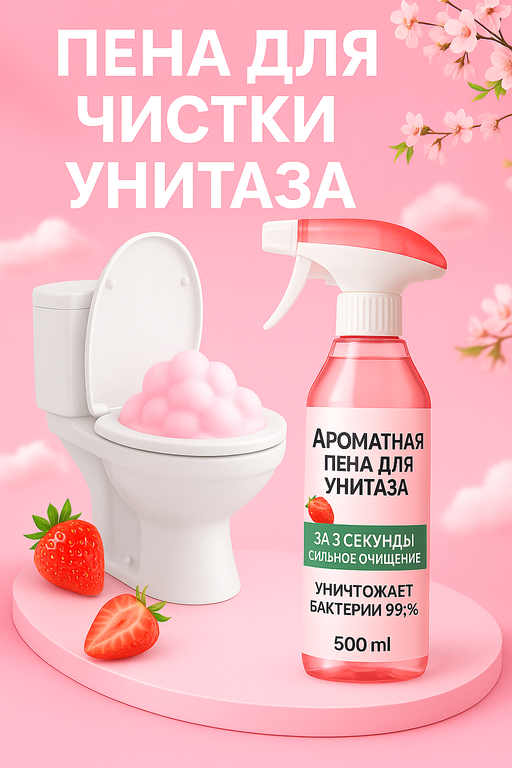 Ароматная пена для унитаза, спрей-распылитель, экологичный состав, 500мл