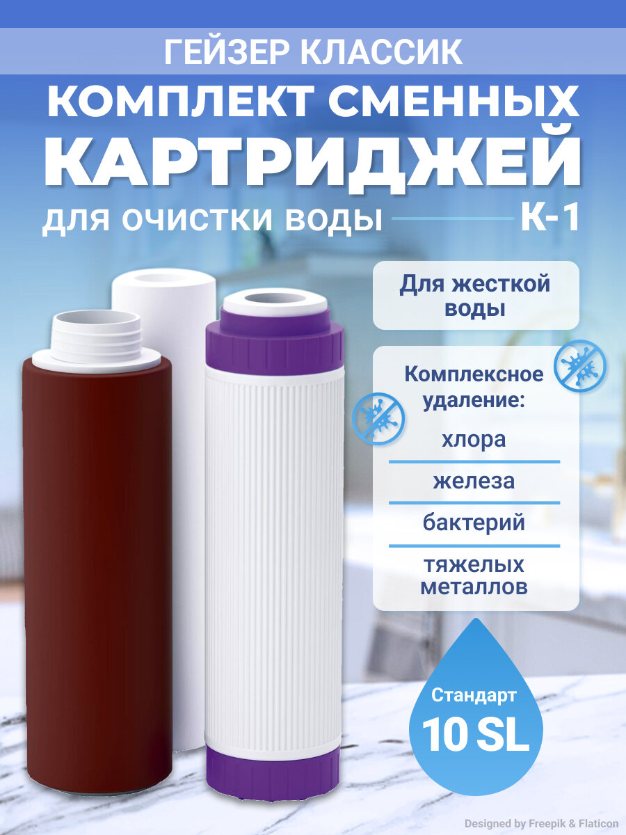 Комплект картриджей сменных для жесткой воды Гейзер К1 4 шт