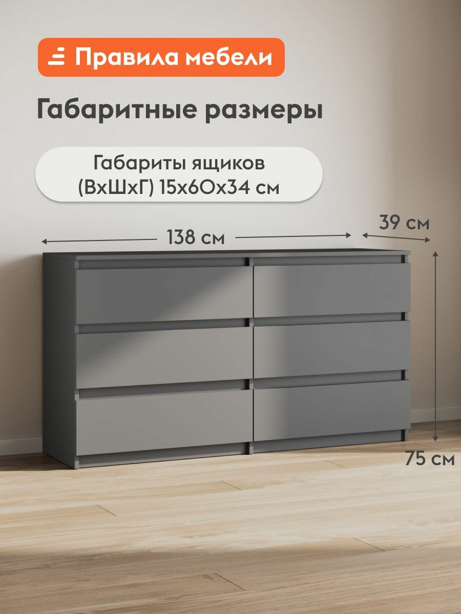 Комод для одежды и хранения вещей Тайлер с ящиками, 138.1х39х75.4 см, Графит серый — фото 1