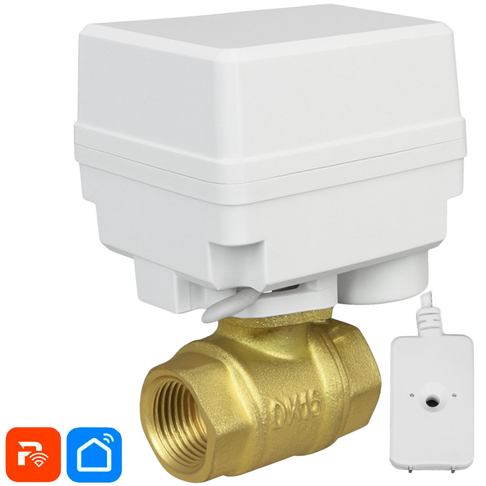 Шаровый кран с электроприводом Ps-Link PS-TY150 wifi подключение с датчиком воды крепление на трубу 1/2