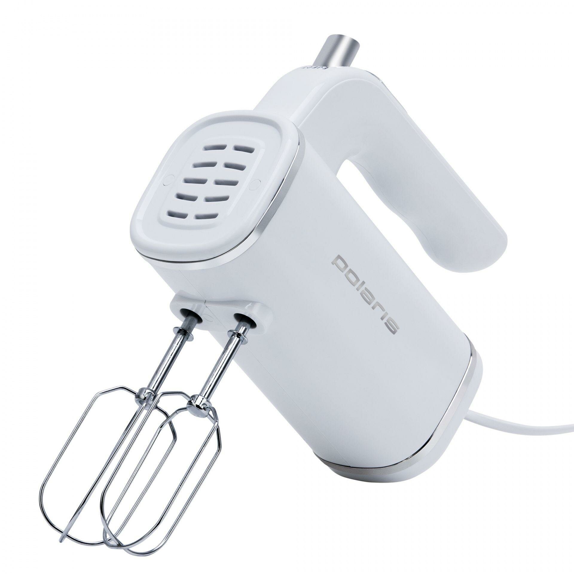 Миксер ручной Polaris PHM 7021 с 5-ю скоростями кнопка освобождения насадок белый