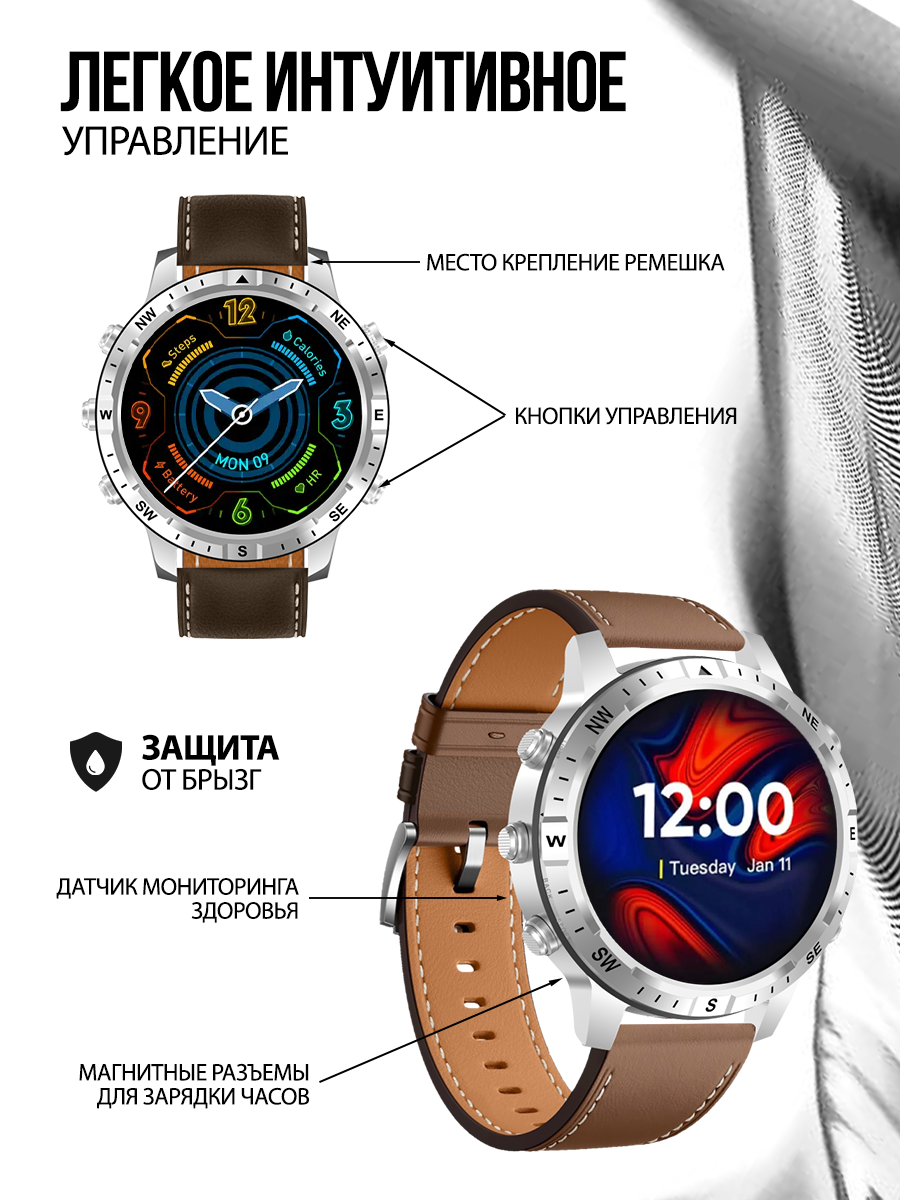 Смарт часы женские круглые smart watch, умные часы наручные с функцией звонка для IOS, Android — фото 1
