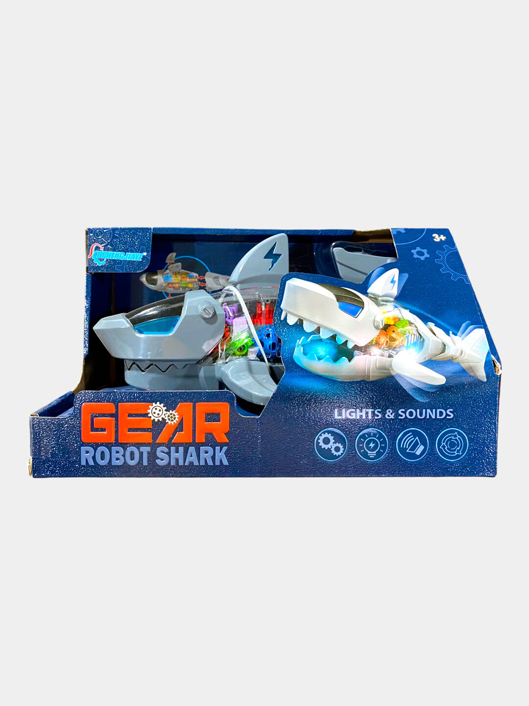 Интерактивная игрушка Акула Механизм, свет, звук, шестеренки, от 3 лет, развивающая Код. 03309