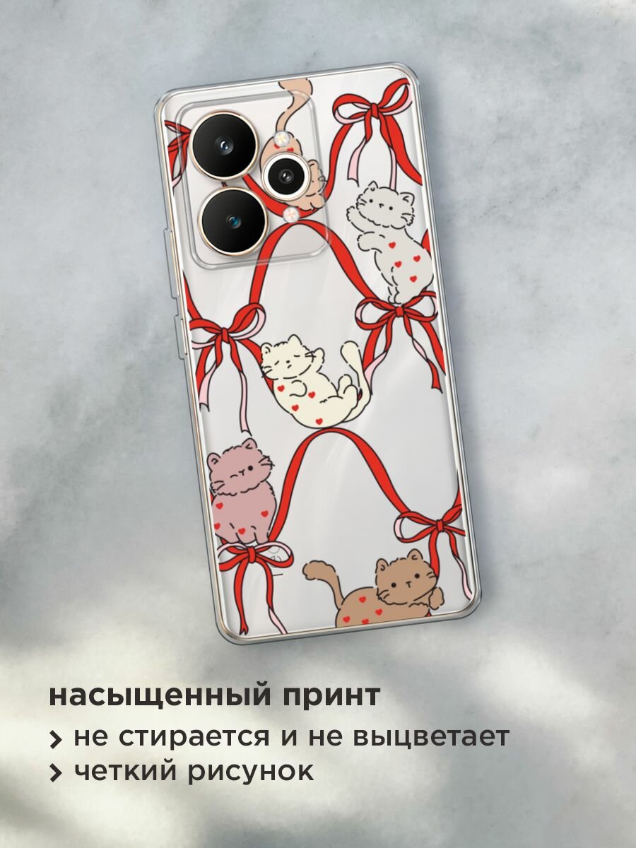 Чехол на Realme 15 / Реалми 15 с принтом "Котики в ленточках 2", прозрачный — фото 1