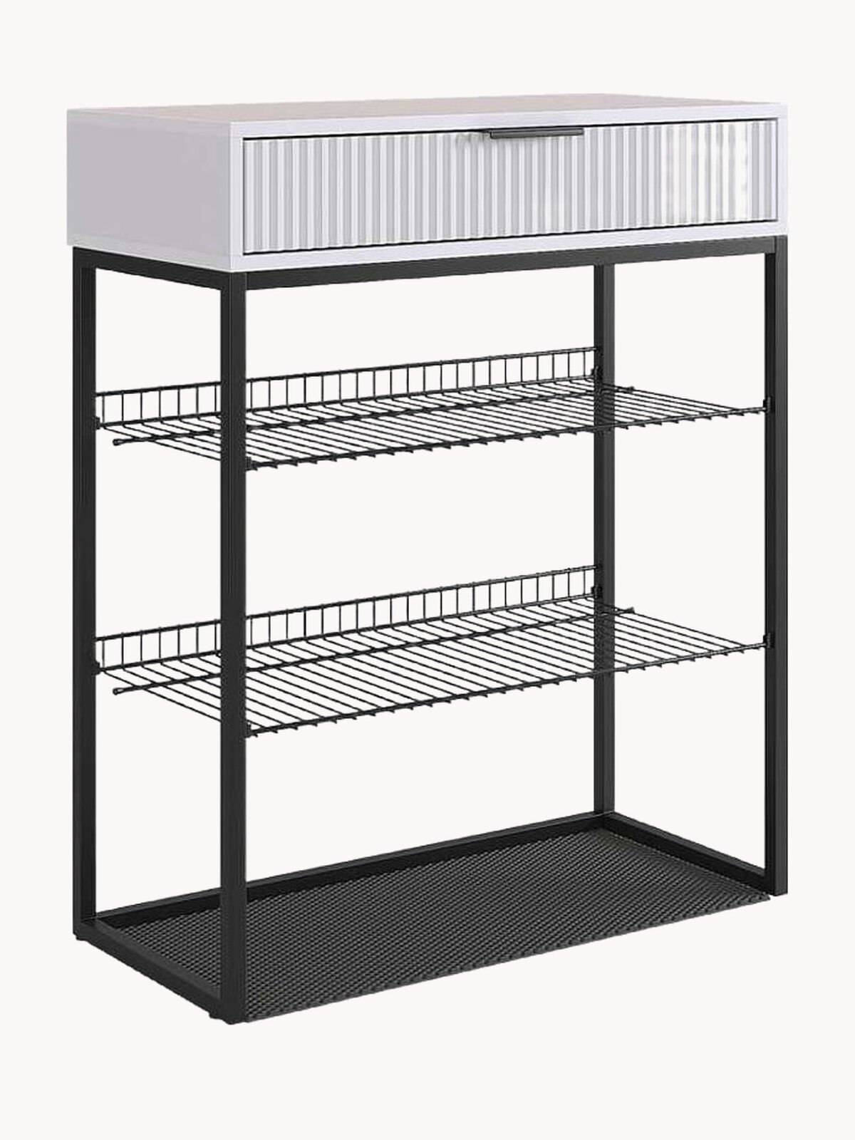 Узкая обувница в прихожую "Вельвет", с ящиком, цвет Белое дерево/черный муар, Mebelson