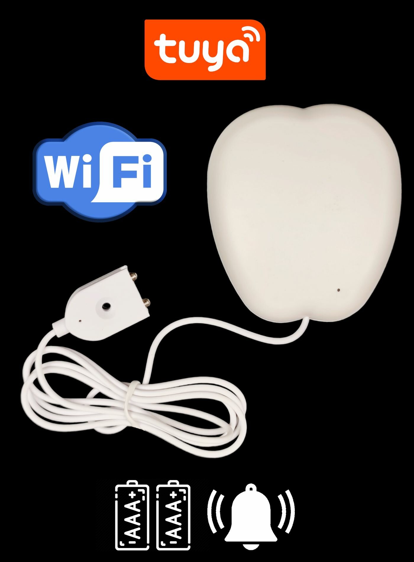 Датчик протечки WIFi Tuya с звуковым оповещением WLD3-W.