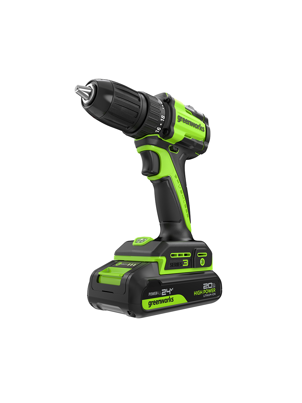 Дрель-шуруповерт Greenworks 24V, б/щет, 27/45 Нм,13мм,2х2Ач, ЗУ, в коробке — фото 1