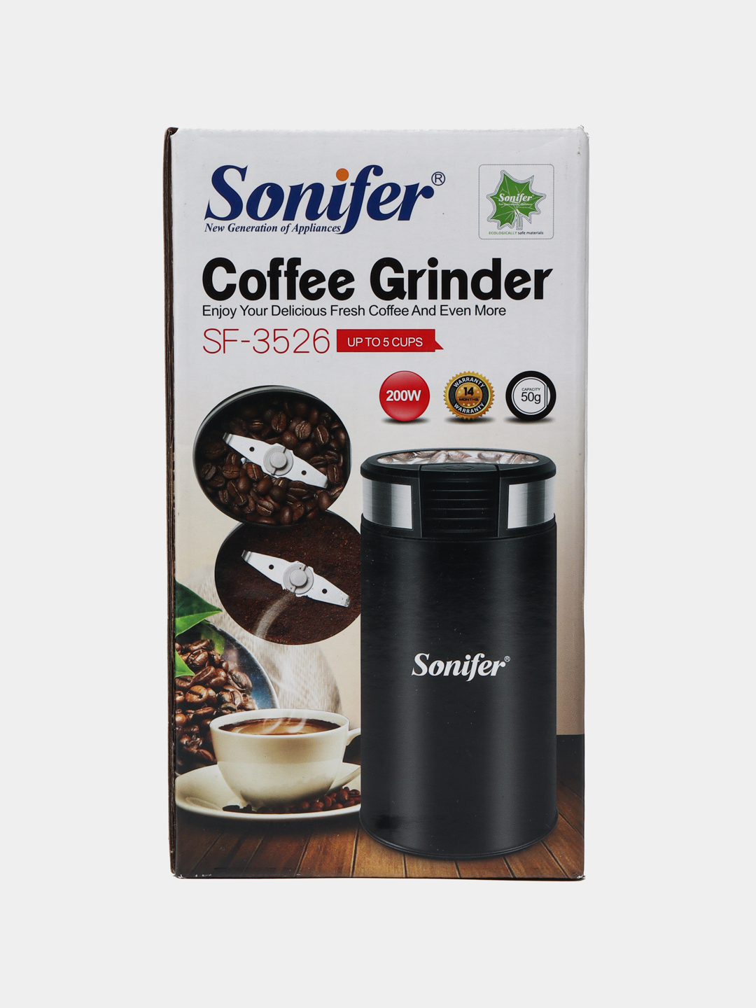 Кофемолка Sonifer SF-3526, черная, мощность 200Вт, вместимость 50г — фото 1