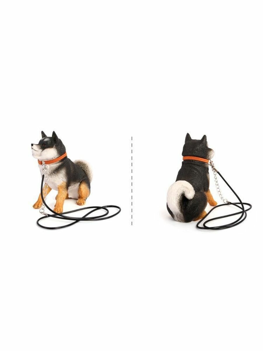 Фигурка собака черный Хаски на поводке — фото 1
