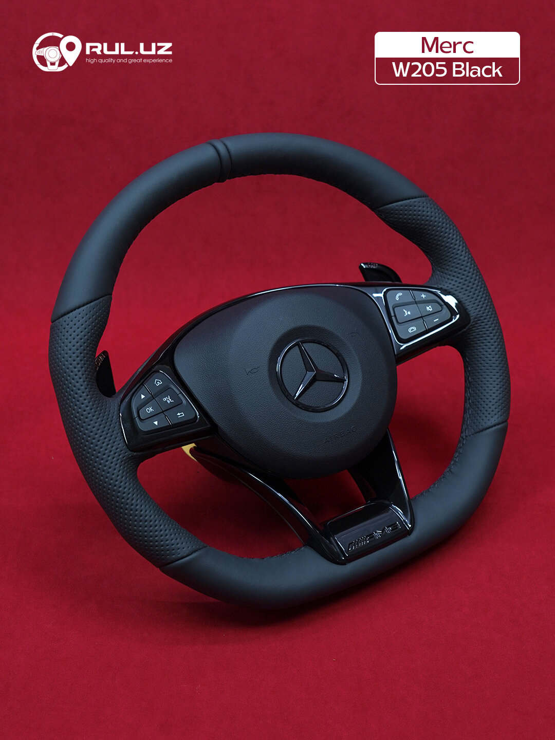 Руль Mers 205 BLACK, чёрный, глянцевый, перфорированный, для нескольких моделей автомобилей
