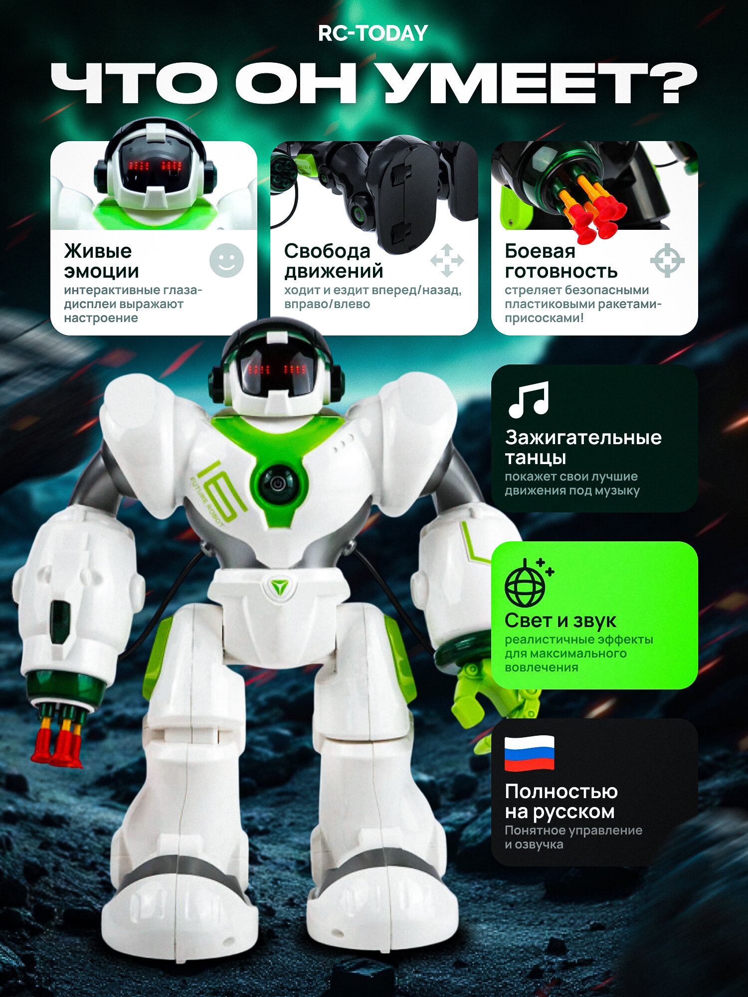 Радиоуправляемый Робот Zhorya "РобоКоп" ZYA-A2748, питание от аккумулятора, белый — фото 1