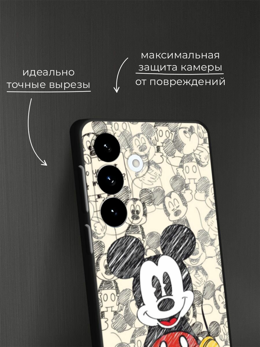 Черный матовый чехол на Samsung S26 Plus / Самсунг S26 Плюс с принтом Микки Маус — фото 1