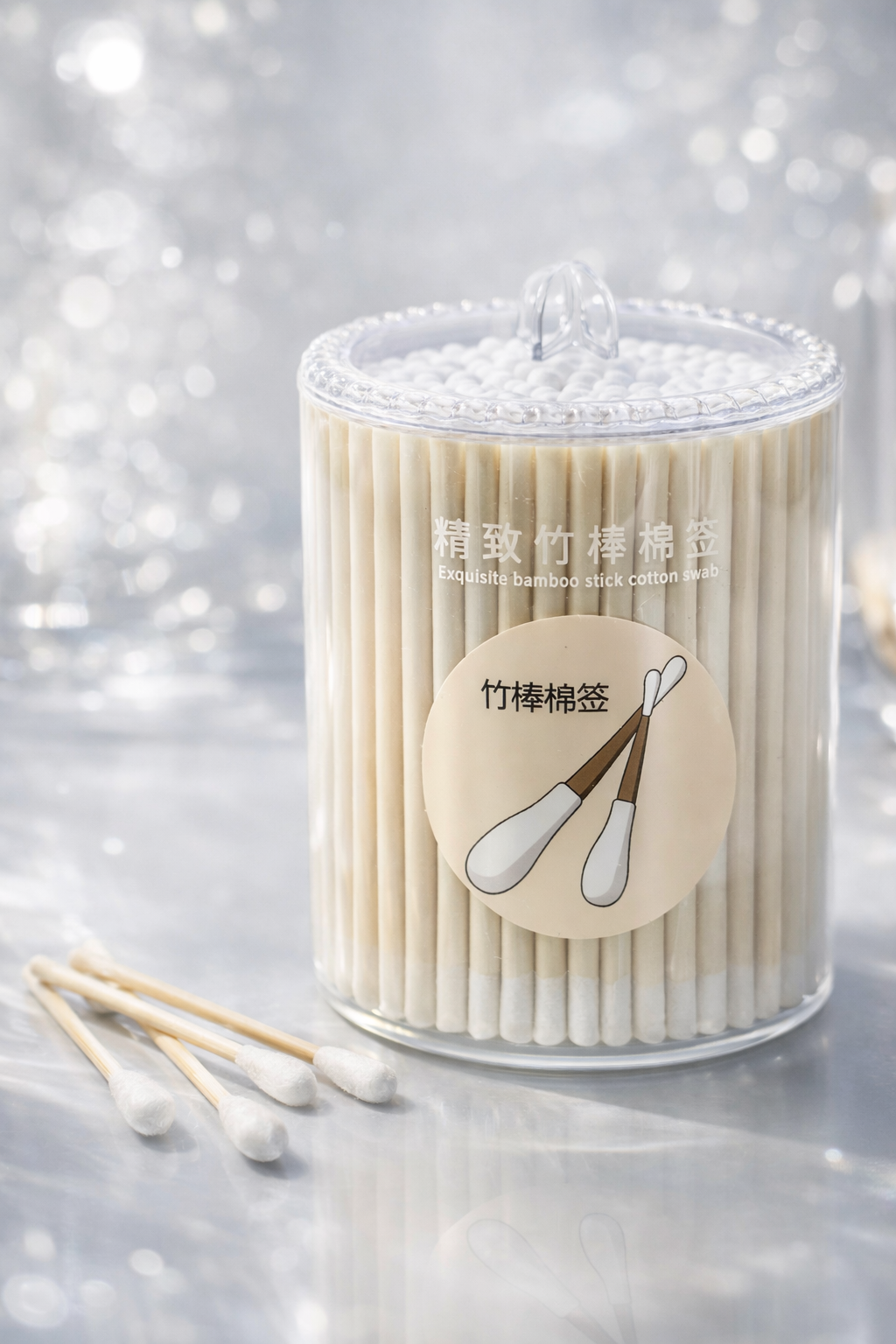 Ватные палочки с бамбуковой палочкой, в прозрачном контейнере, экологичные, для гигиены и косметики