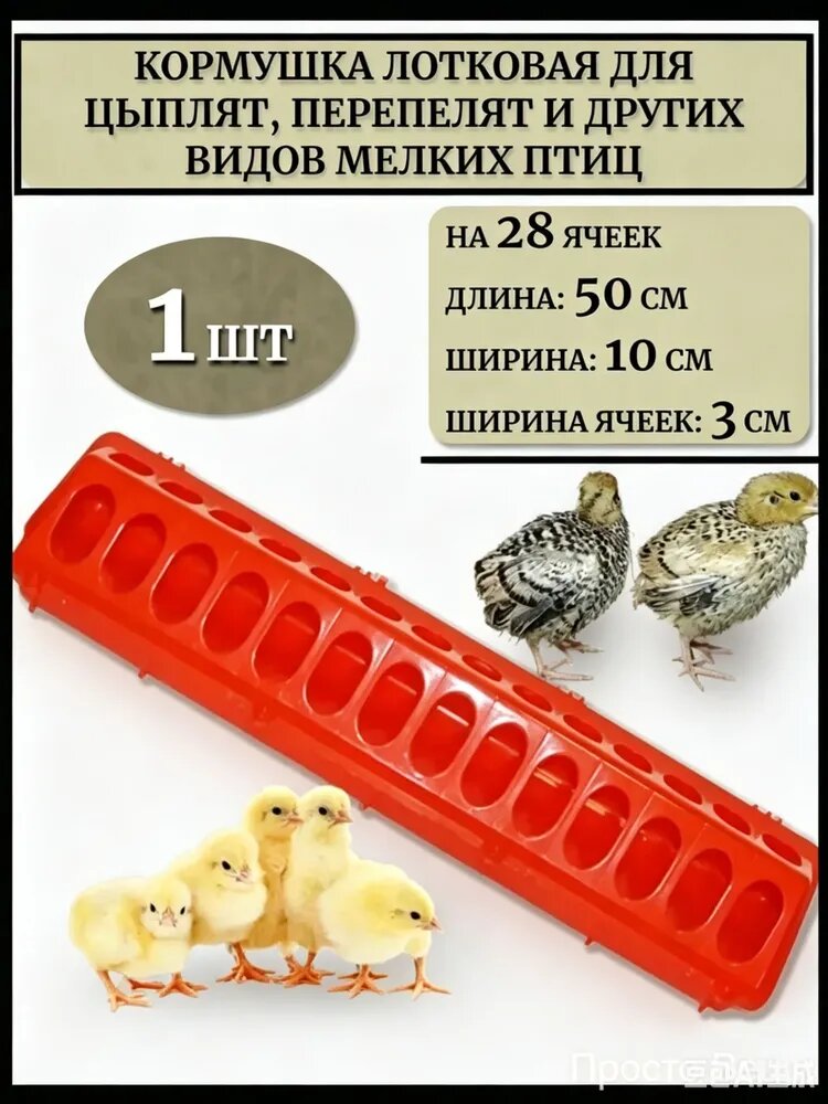 Лотковая кормушка для птиц 50 см, 28 ячеек, для цыплят, перепелов и утят, 1шт