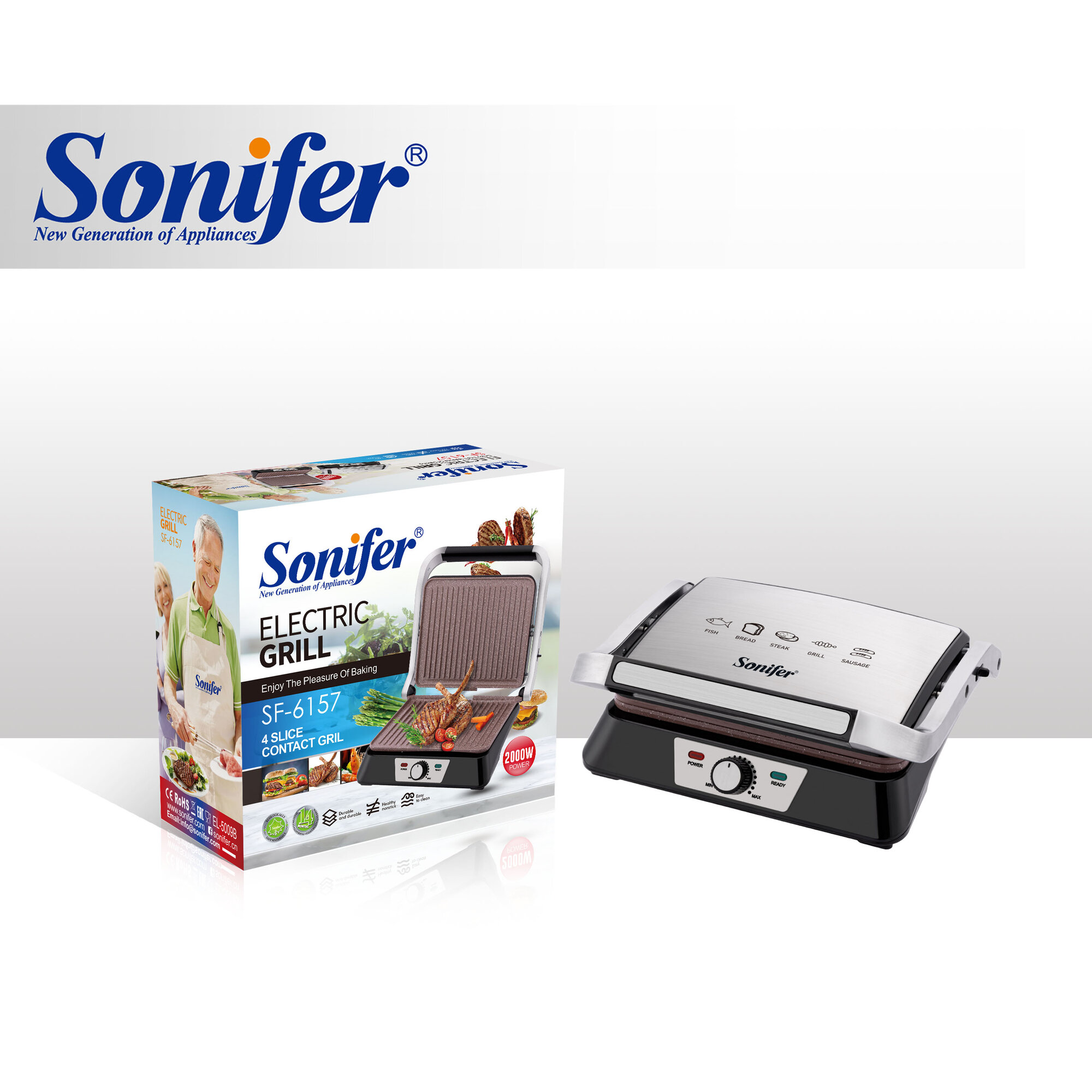 Электрический гриль Sonifer SF-6157, антипригарное покрытие, с защитой от перегрева