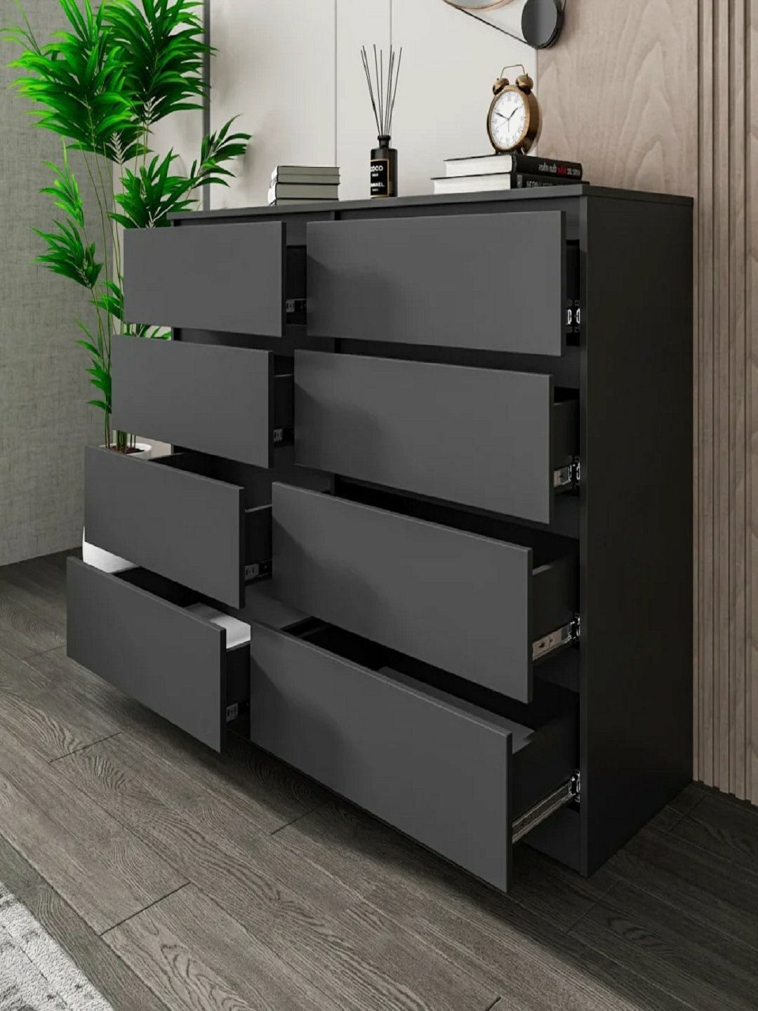 Комод Martin, 8 ящиков, ЛДСП, без ручек, белый, 140 см х 92 см х 40 см