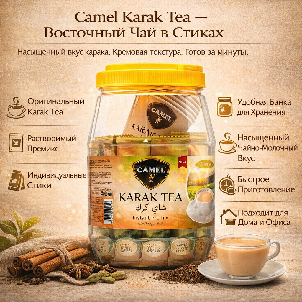 Чай Camel Karak Tea, черный, с молоком, с сахаром, 25 г, 24шт