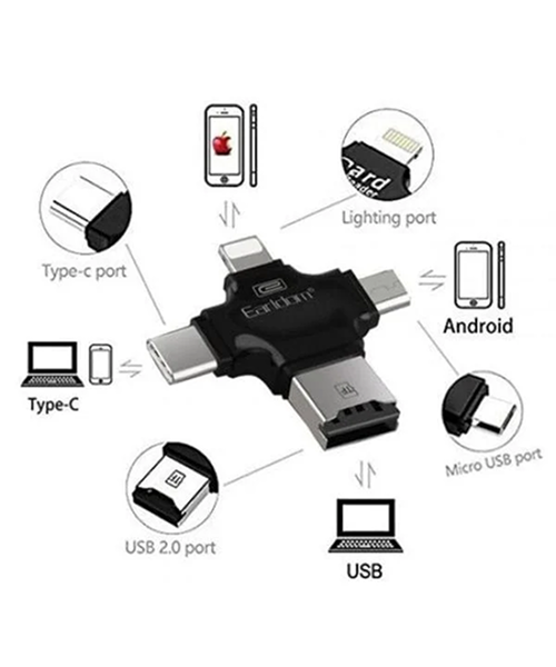Картридер Earldom ET-OT20 Lightning 8-pin, Type-C, MicroUSB на MicroSD, черный — фото 1