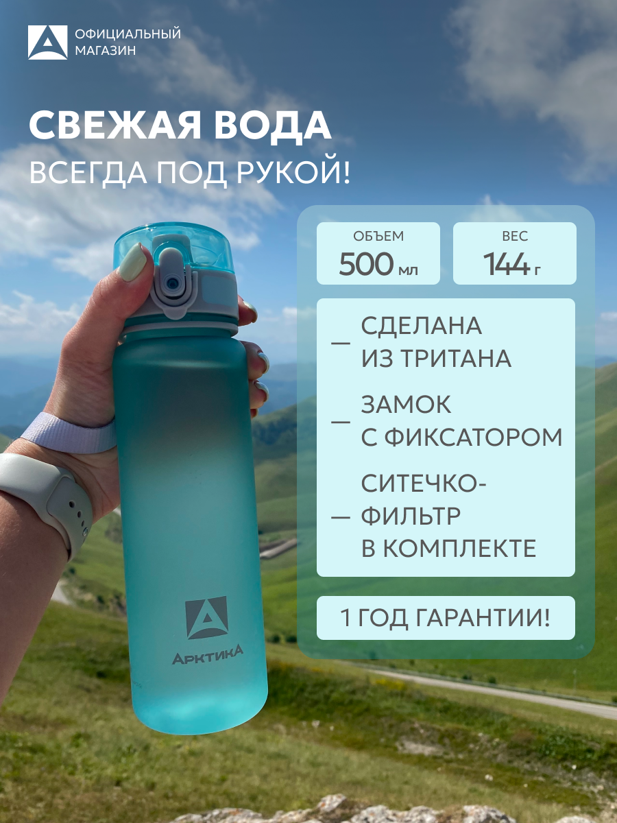 Бутылка для воды 500 мл в школу детская спортивная голубая с ремешком