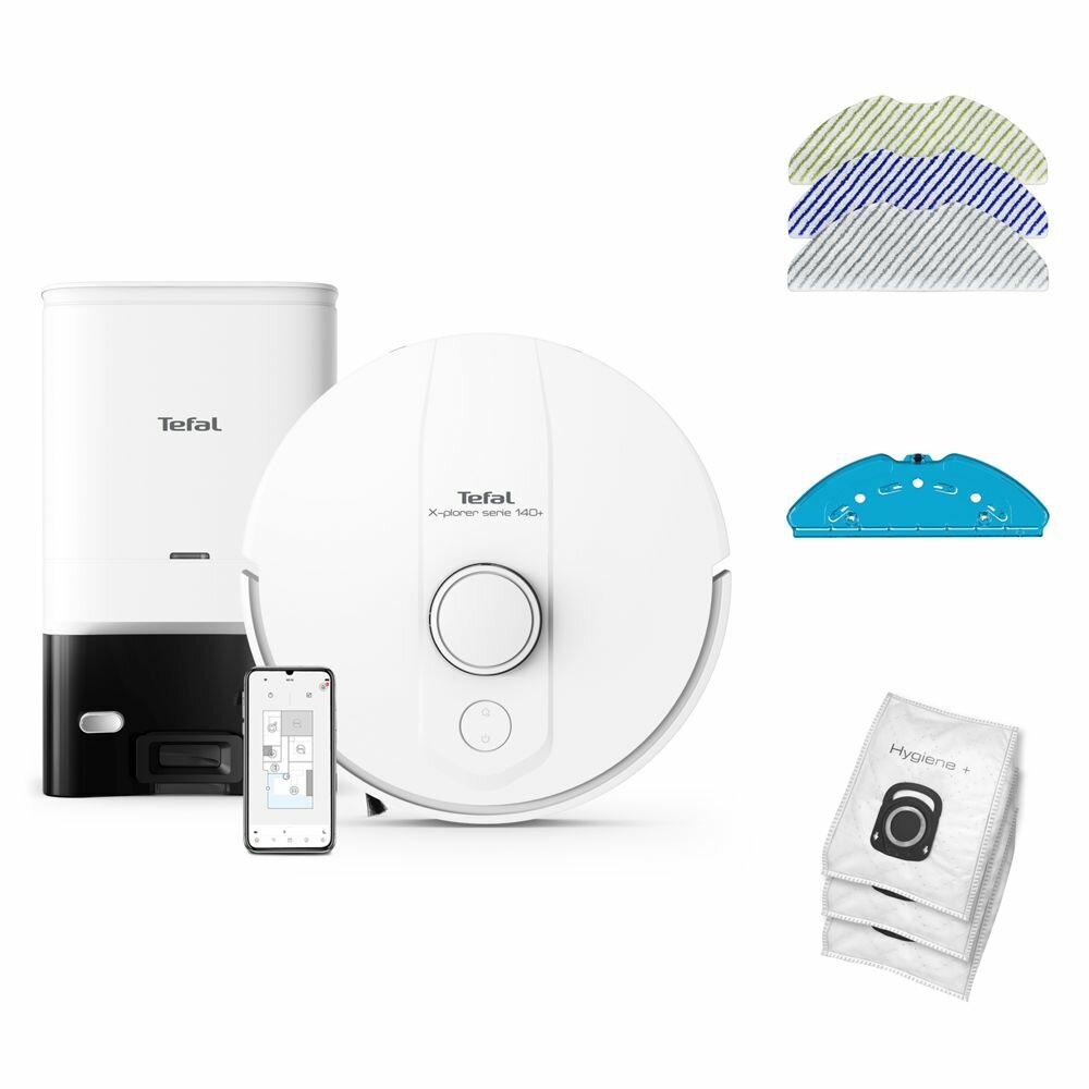 Робот-пылесос Tefal RG9197WH, 4000 ПА, 70 дБ, 290 мл пылесборник, 280 мл резервуар для воды, белый — фото 1