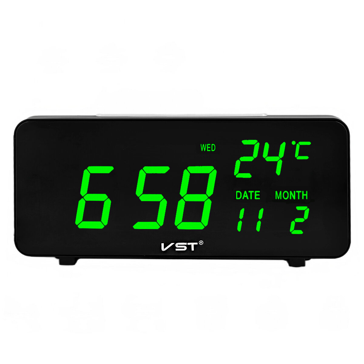 Сетевой будильник Vst763W-4 часы 220В зел. цифры+USB кабель (без адаптера)