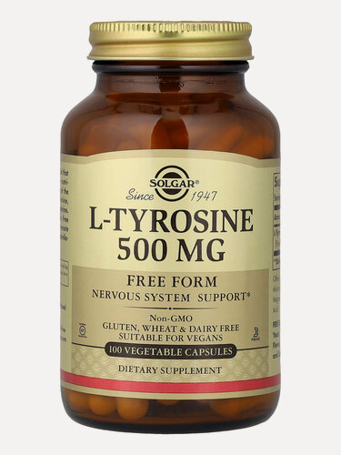 Изображение товара Solgar L-Tyrosine, L-Тирозин 500 мг 100 вегетарианских капсул