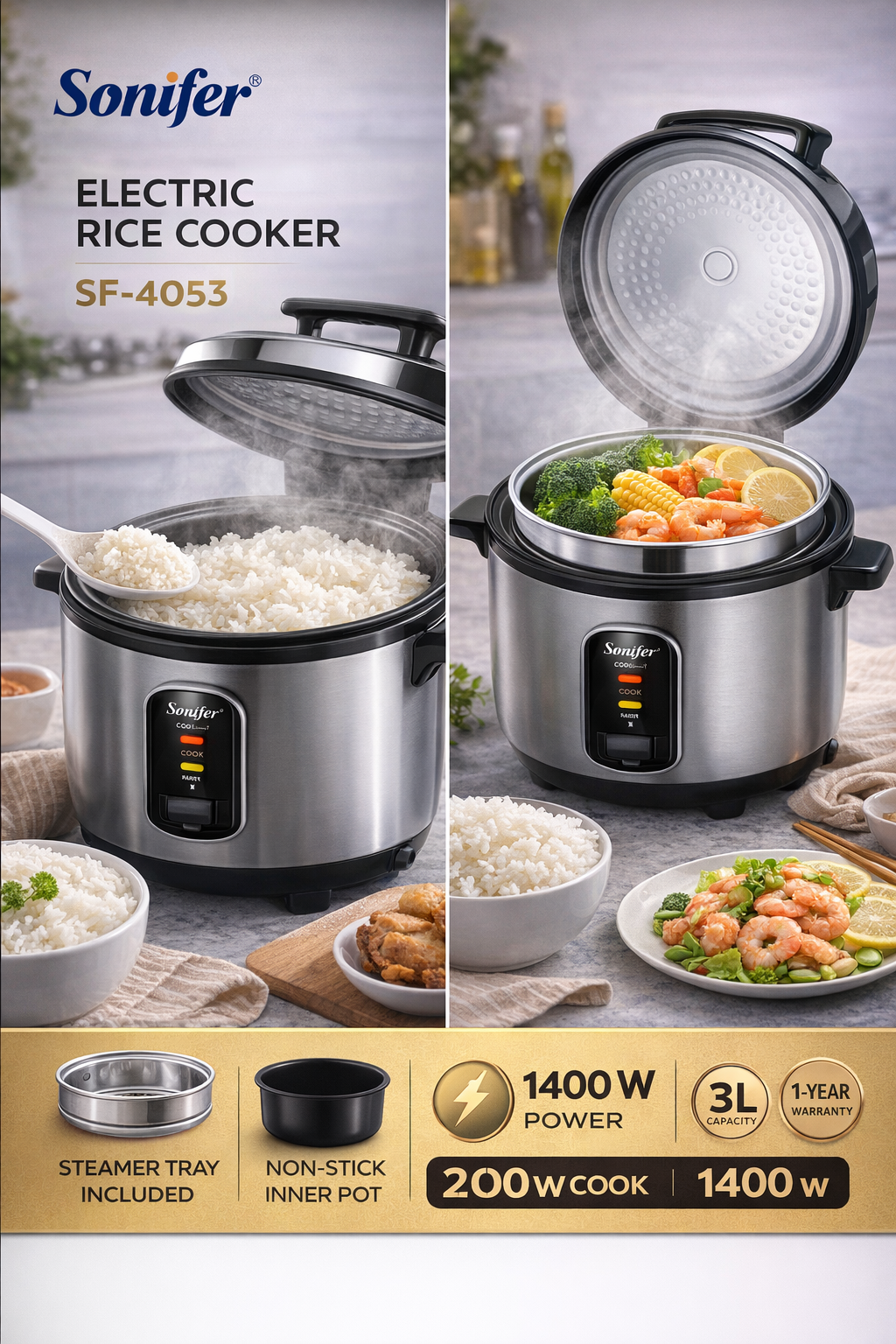 Электрическая рисоварка Sonifer SF-4053, умная, для приготовления риса — фото 1