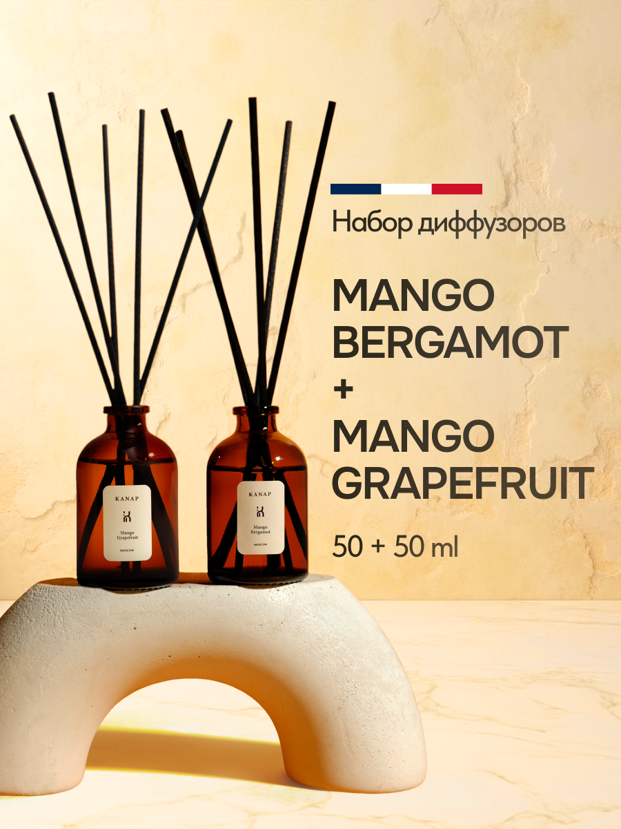 Ароматический диффузор для дома с палочками KANAP 50 мл+50 мл, набор 2 штуки