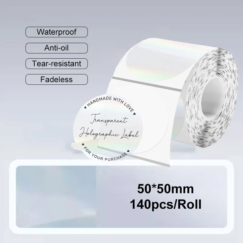 Наклейки прозрачные голографические 50*50мм, 140шт/рулон