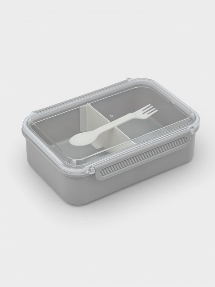 Ланч - бокс, контейнер для еды Нордик , с приборами, 2 ячейки, 1.5 л, 22.5 17 8 см, пластик, серый
