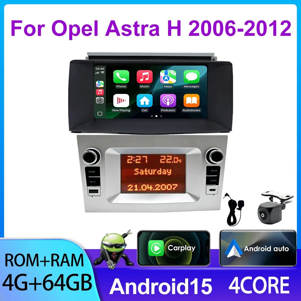 Android 15 автомагнитола для Opel Astra H 2006-2012, 4G+64G silver