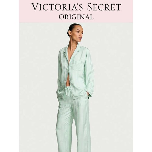 фото Пижама victoria's secret signature satin long pajama set, размер m regular, мятный