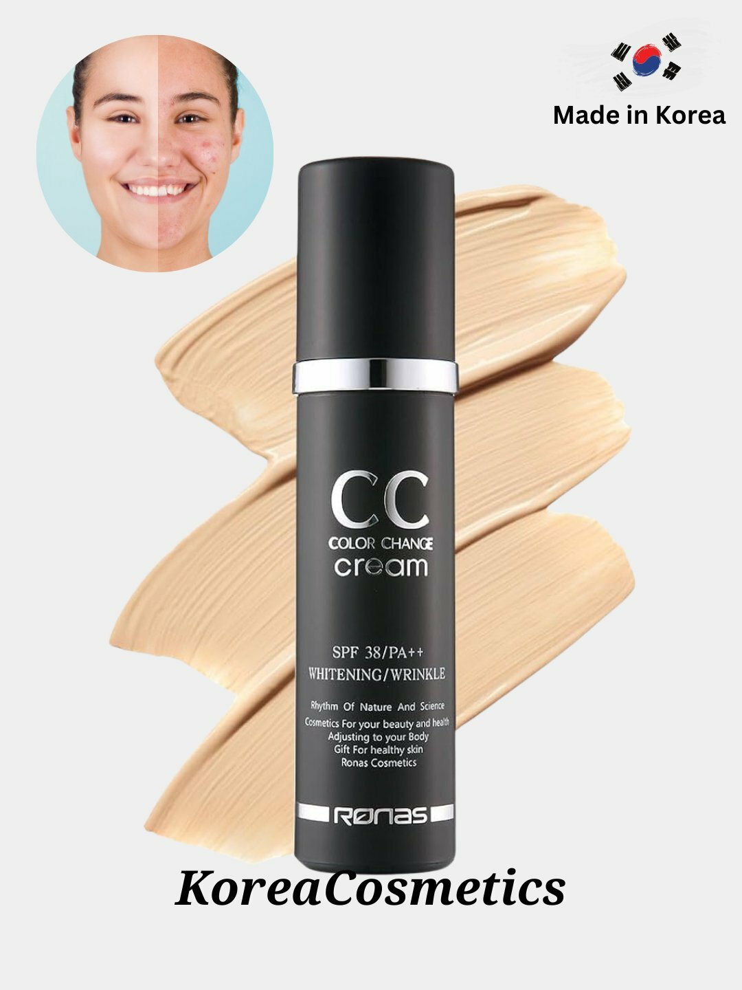 Подстраивающийся под тон кожи CC крем Ronas CC Color Change Cream SPF38 PA+++, 50мл — фото 1