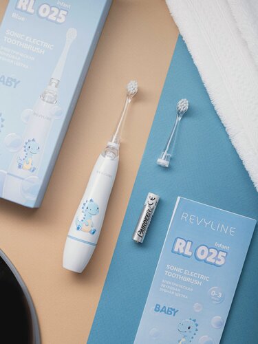 Изображение товара Зубная щётка для детей, Revyline Infant RL 025, электрическая, звуковая, синего цвета, от 0 до 3 лет