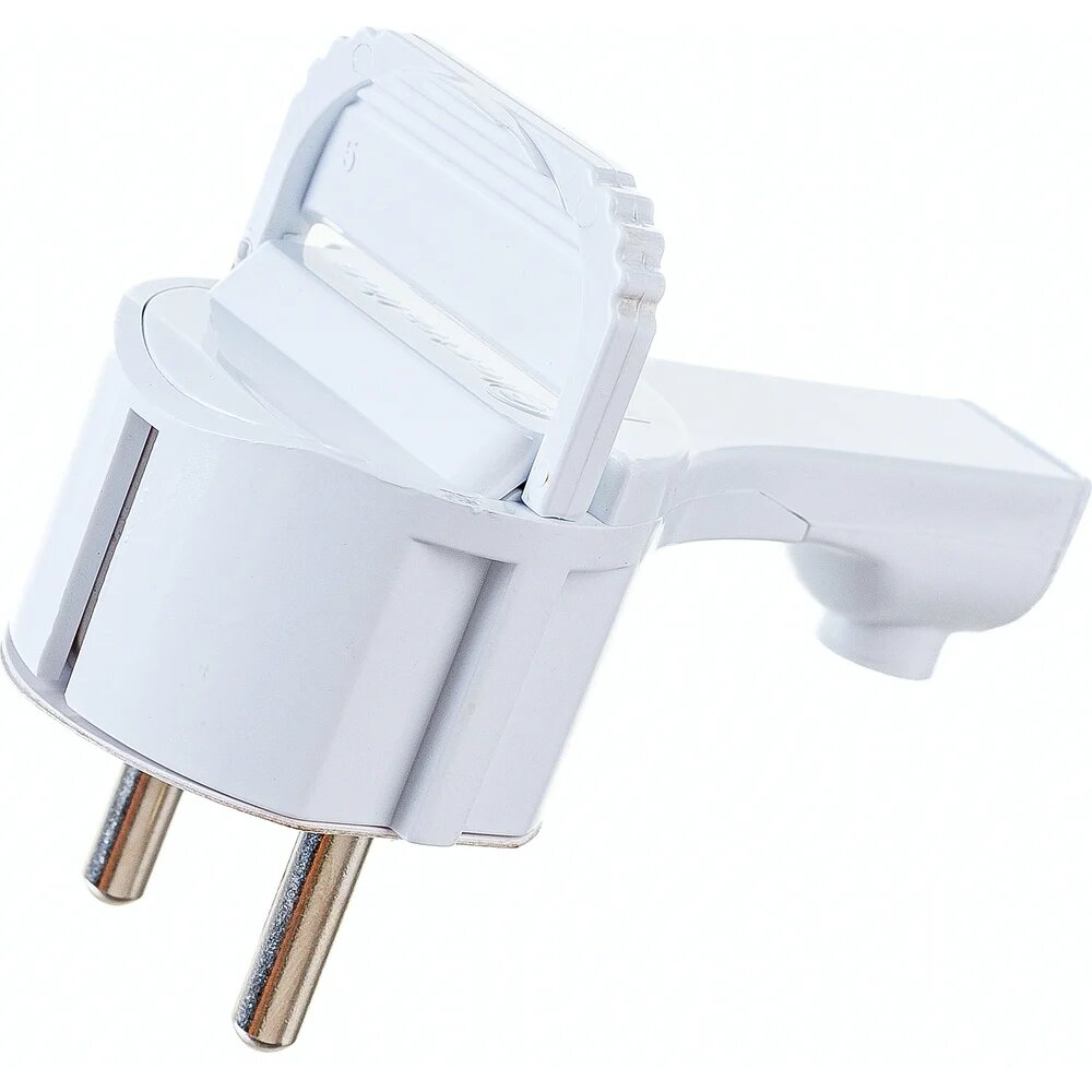 Electraline Вилка угловая плоская с заземлением 16А белая FLAT PLUG 55043