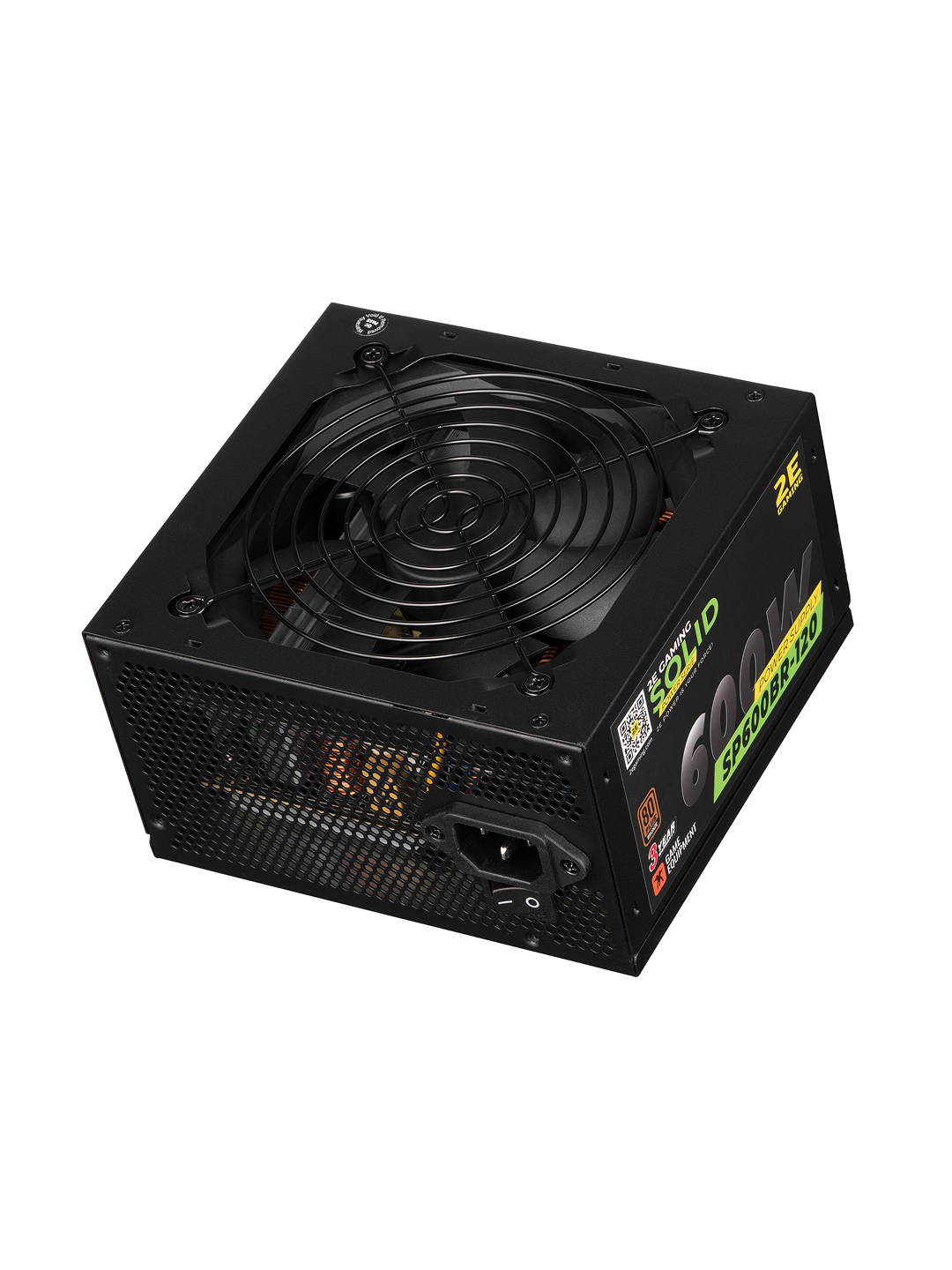 Блок питания 2E Gaming Solid Power, ATX, 600Вт, 1 вентилятор, APFC, защита, 80+ Bronze, чёрный, 2E-SP600BR-120