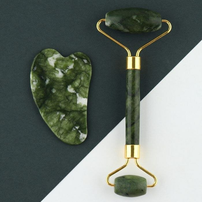 Нефритовый роликовый массажёр для лица и тела с двойным роликом