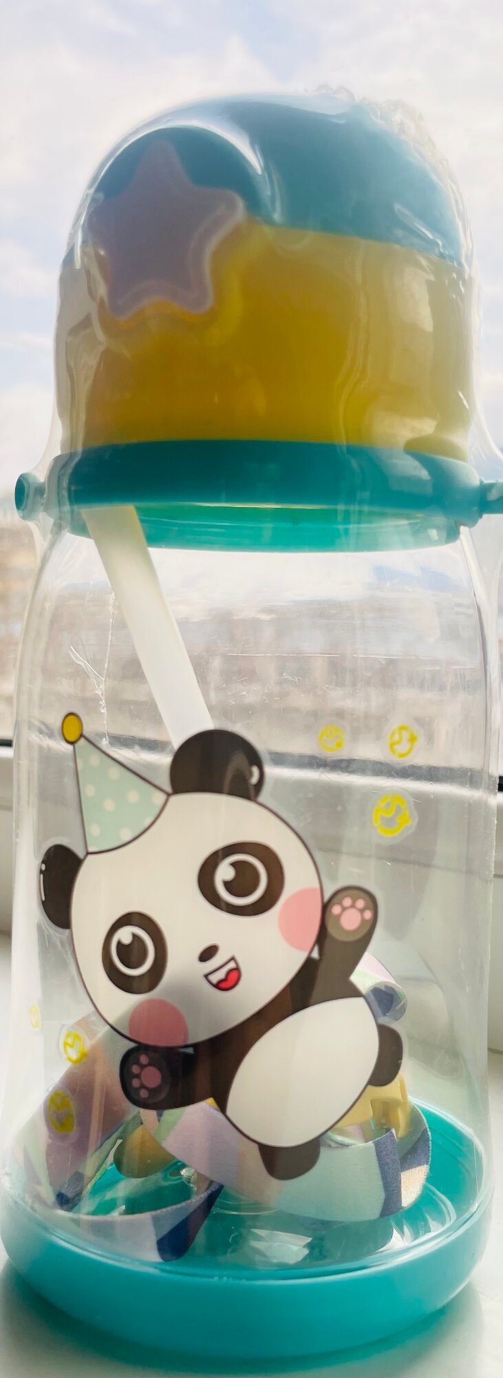 Бутылочка для воды "Олененок", детская, пластик, с крышкой трубочкой